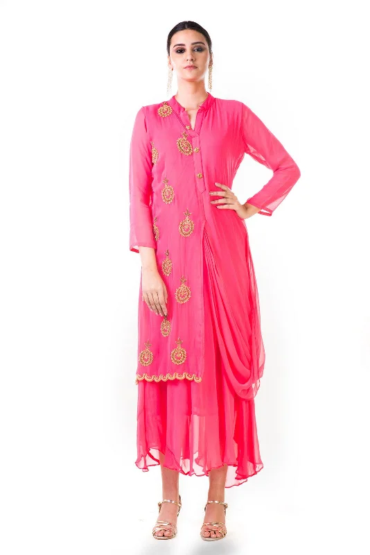 Limited Availability Pink Hand Embroidered Cowl Tunic Dress