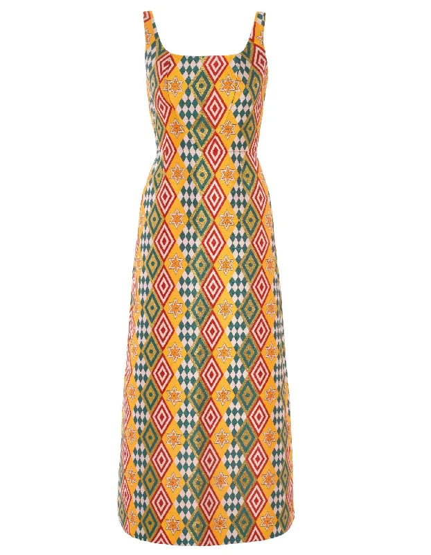 Time-Limited Offer Marianne Gold Madhatter Print Silk Jacquard Dress