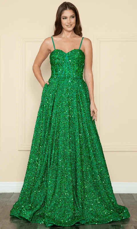 Crazy Savings Poly USA 9152 - Sequin Velvet A-Line Gown