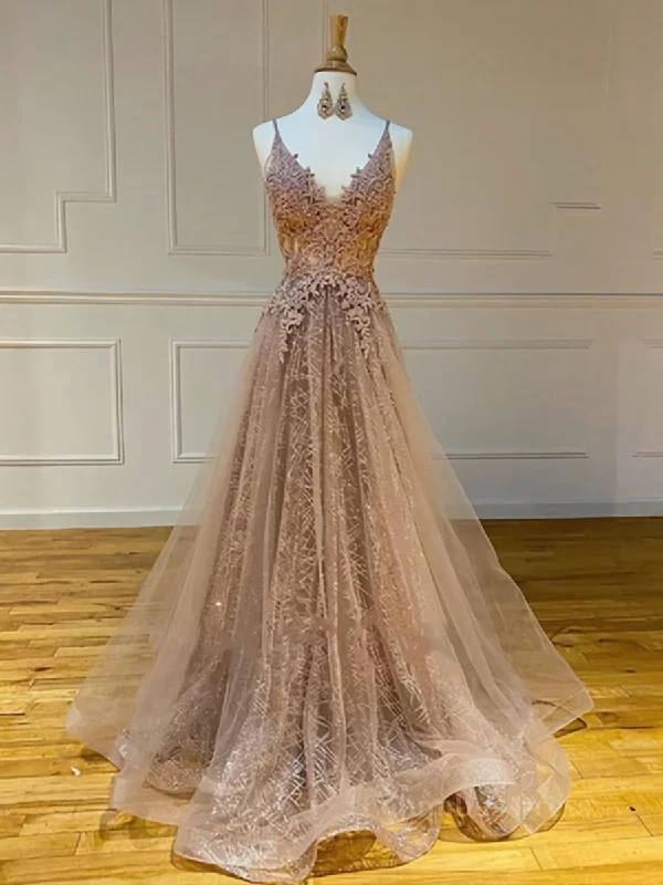 Limited Stock Shiny V Neck Champagne Lace Corset Prom Dresses, Champagne V Neck Lace Corset Formal Graduation Evening Dresses outfit