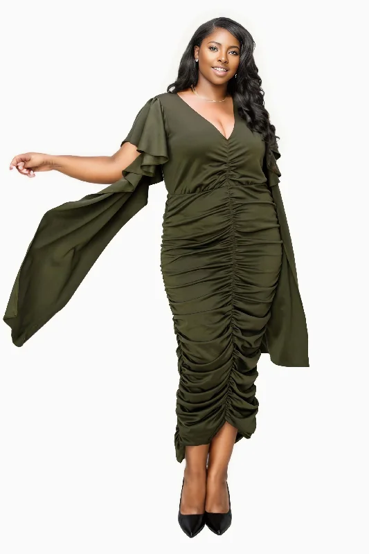 Unmissable Offer Nadia Ruched V Neck Dress