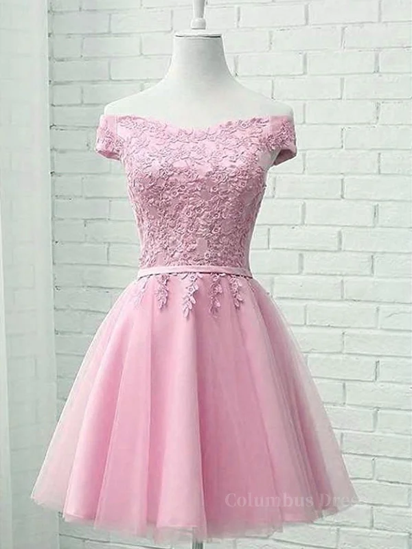 Massive Deals Cap Sleeves Short Pink Lace Corset Prom Dresses, Short Pink Lace Corset Formal Corset Bridesmaid Dresses outfit