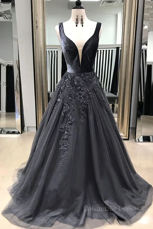 Special Savings A Line V Neck Black Long Corset Prom Dresses with Lace Appliques, V Neck Black Lace Corset Formal Evening Dresses outfit Special Savings A Line V Neck Black Long Corset Prom Dresses with Lace Appliques, V Neck Black Lace Corset Formal Evening Dresses outfit