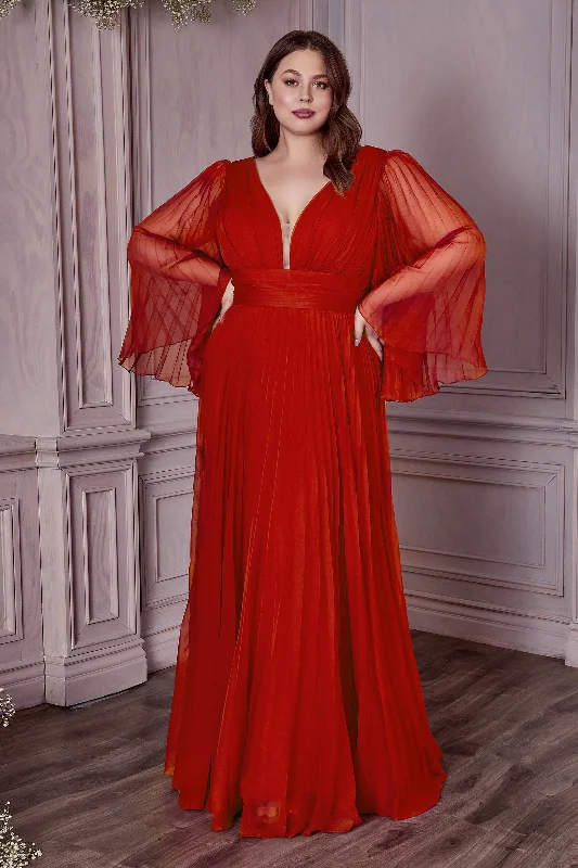 New Deals Plus Size Pleated Bell Sleeve Gown by Cinderella Divine CD242C