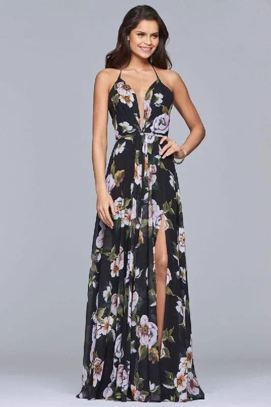Special Discount Faviana - 7946 Chiffon v-neck dress with full skirt and lace-up back
