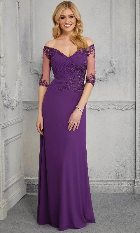 Hot Deal MGNY By Mori Lee - 72411 Wide Neck Soft Stretch Column Gown