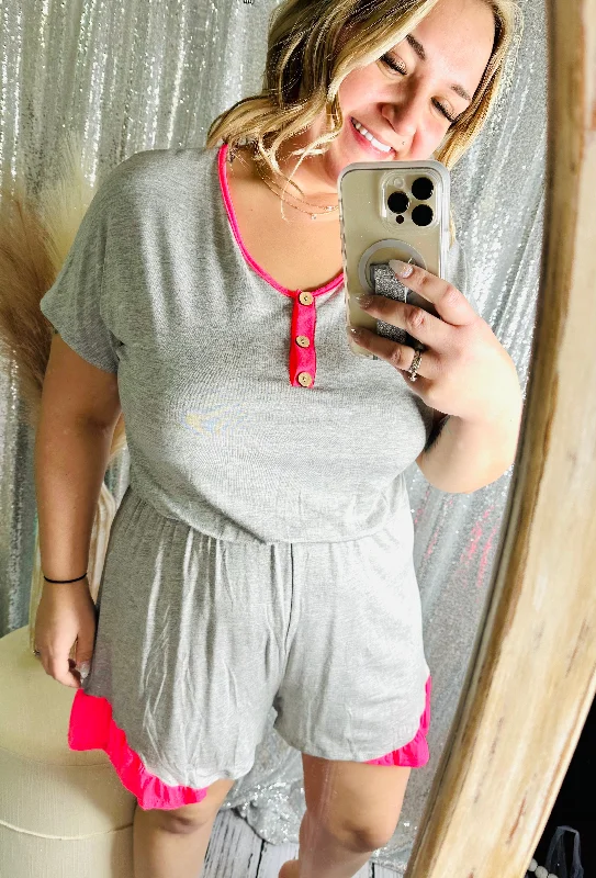 Buy Now Grey With Pink Trim Romper