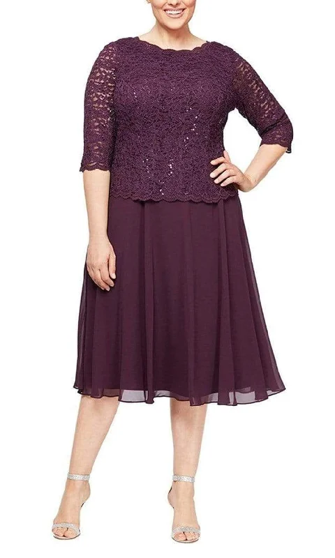 Amazing Deals Alex Evenings - 4121796 Popover Lace Bodice A-Line Chiffon Dress