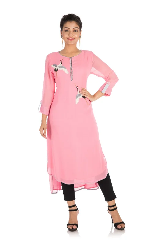 Reduced Prices Bird Embroidered Candy Floss Asymmetrical Kurti