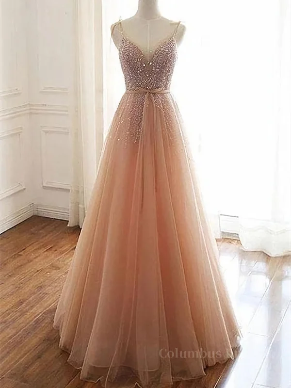 New Markdowns A Line V Neck Champagne Tulle Long Beaded Corset Prom Dresses, Champagne Long Corset Formal Evening Dresses outfit New Markdowns A Line V Neck Champagne Tulle Long Beaded Corset Prom Dresses, Champagne Long Corset Formal Evening Dresses outfit