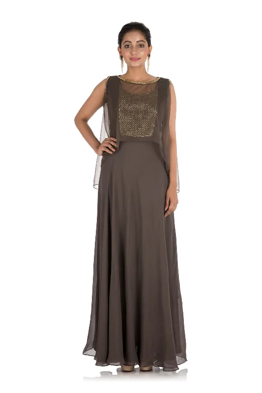 Instant Discount Iron Grey Gown With Cape