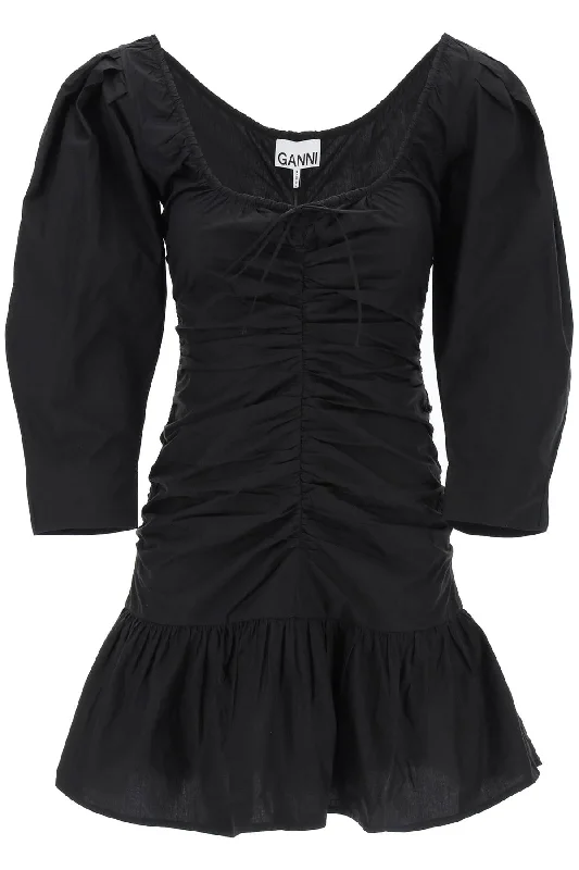 Anniversary Sale Ganni mini poplin dress with curved sleeves