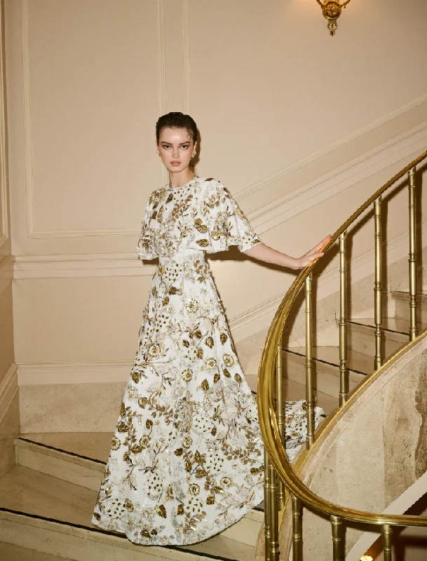 Act Now Harper Dress Embroidered Metallum Ivory