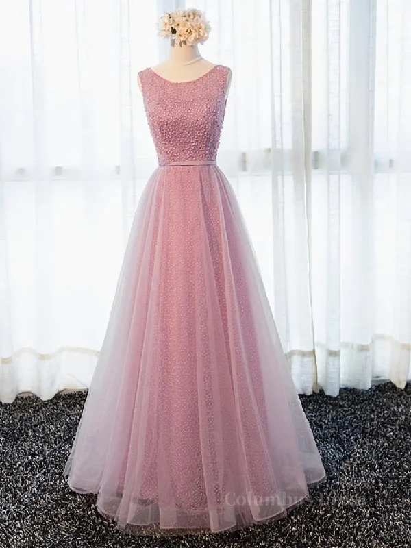 Savings Alert Round Neck Pink Beaded Long Corset Prom Dresses, Pink Long Corset Formal Evening Dresses outfit Savings Alert Round Neck Pink Beaded Long Corset Prom Dresses, Pink Long Corset Formal Evening Dresses outfit