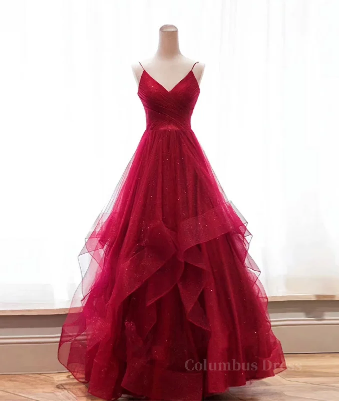 Exclusive Offers Burgundy v neck tulle long Corset Prom dress, burgundy evening dress outfit Exclusive Offers Burgundy v neck tulle long Corset Prom dress, burgundy evening dress outfit