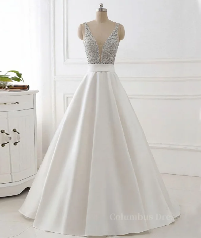 Special Price White v neck beads sequin long Corset Prom dress, white evening dress outfit Special Price White v neck beads sequin long Corset Prom dress, white evening dress outfit