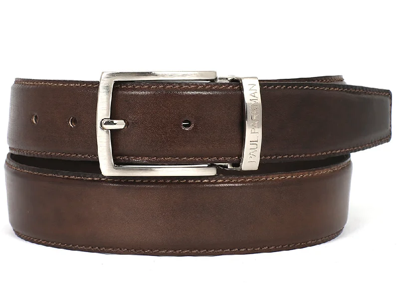 Can't Miss PAUL PARKMAN Men's Leather Belt Hand-Painted Brown (ID#B01-ANTBRW)