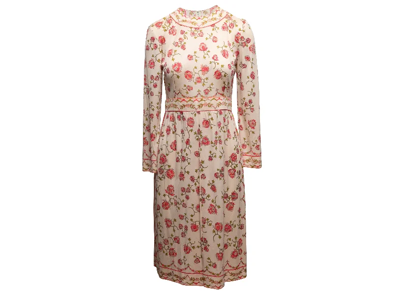Best Bargains Vintage Light Pink & Multicolor Emilio Pucci Floral Print Long Sleeve Dress Size US S