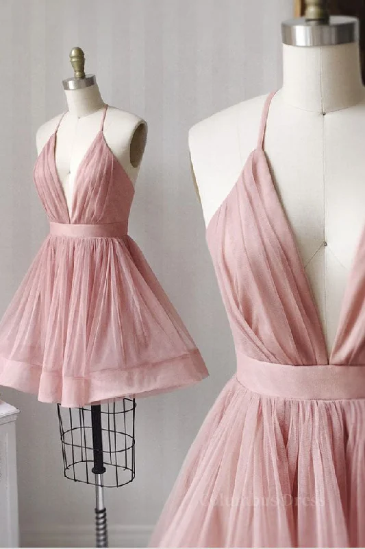 Weekend Flash Sale Simple v neck tulle pink short Corset Prom dress pink Corset Bridesmaid dress outfit Weekend Flash Sale Simple v neck tulle pink short Corset Prom dress pink Corset Bridesmaid dress outfit