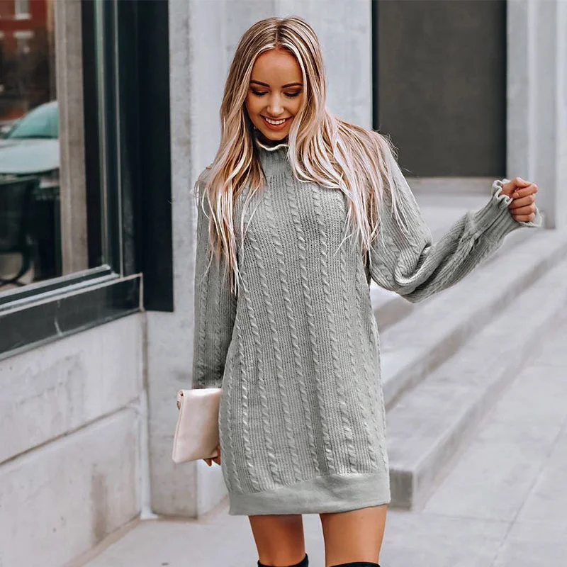 Fantastic Deals Women's Spring/Autumn Ruffled Sweater Mini Dress