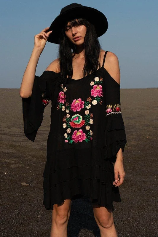 Exclusive Deal SHU-SHI Women's Bohemian Cold Shoulder Embroidered Tunic Dress - Casual Bell Sleeve Swimsuit Cover Up Short Dress Exclusive Deal SHU-SHI Women's Bohemian Cold Shoulder Embroidered Tunic Dress - Casual Bell Sleeve Swimsuit Cover Up Short Dress