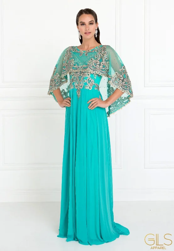 Season Finale Sale Long Embroidered Cape Dress by Elizabeth K GL1527