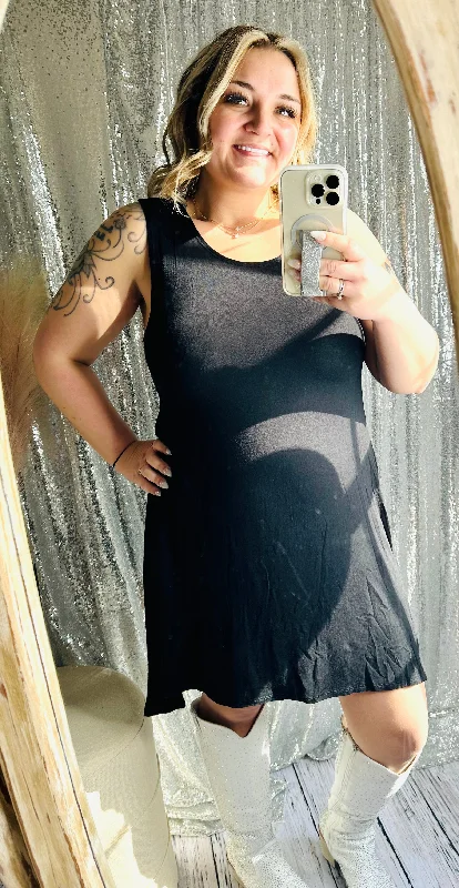 Savings Bonanza Black Flowy Tank Dress