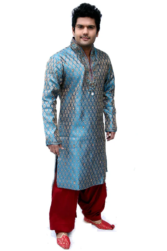 Mega Sale Blue Fashionable High Neck Kurta Set Sherwani - Indian Ethnic Wear for Men Mega Sale Blue Fashionable High Neck Kurta Set Sherwani - Indian Ethnic Wear for Men
