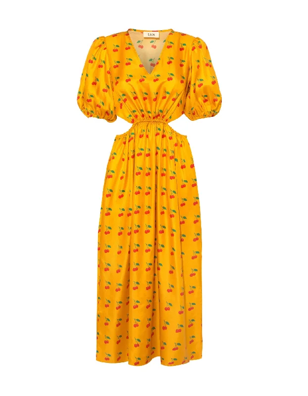 Anniversary Sale Kate Mango Cherry Print Silk Twill Midi Dress