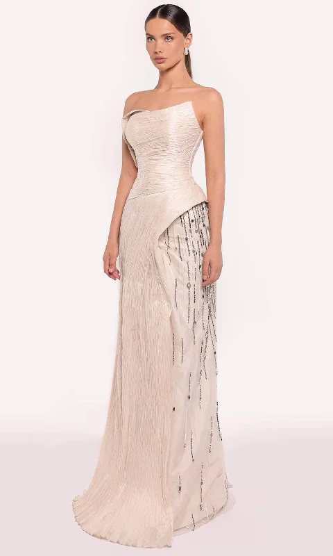 Online Only Tarik Ediz 98823 - Strapless Shirred Evening Gown