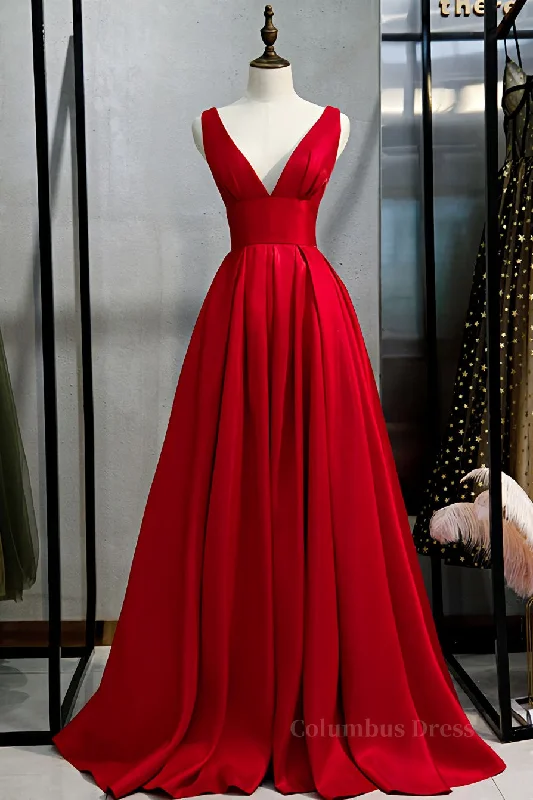 Final Clearance Red v neck satin long Corset Prom dress simple red evening dress outfit Final Clearance Red v neck satin long Corset Prom dress simple red evening dress outfit