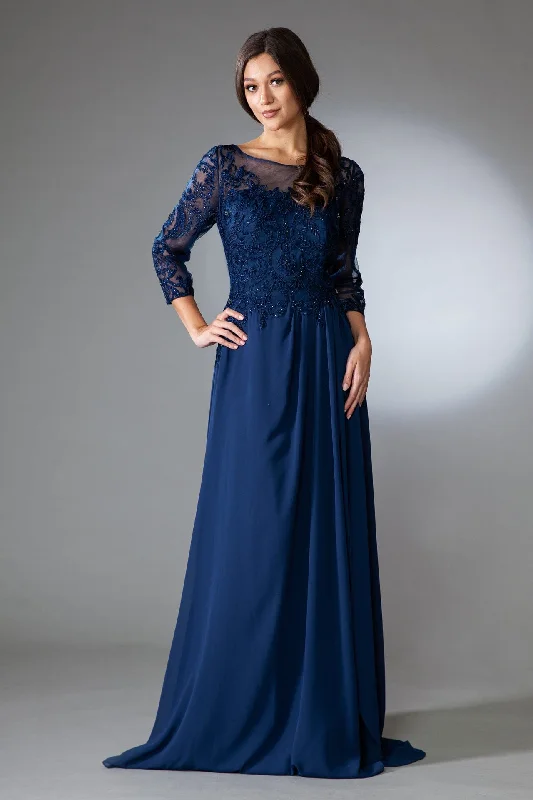YEAR-End Clearance Embroidered 3/4 Sleeve Chiffon Gown by Amelia Couture 7043