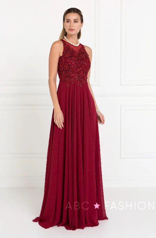 Final Markdown Long Embroidered Chiffon Dress by Elizabeth K GL1570