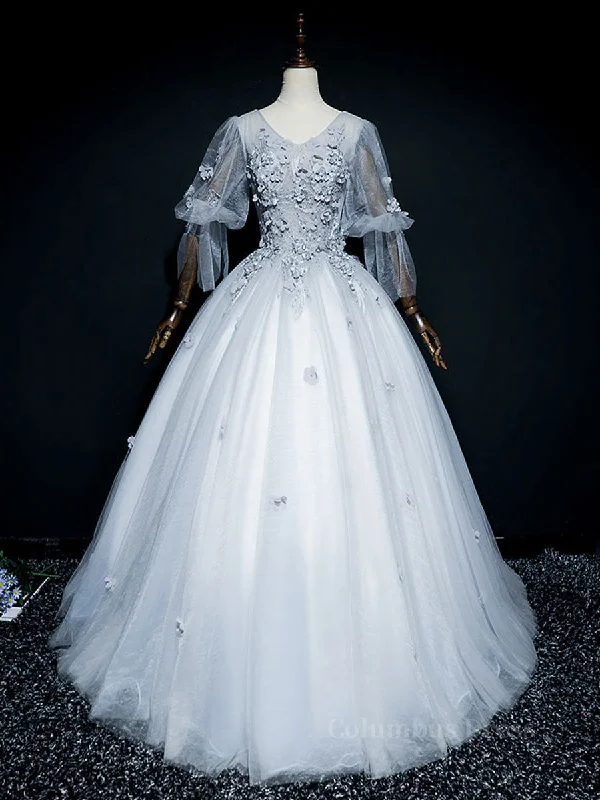 Incredible Offers Gray v neck tulle lace long Corset Prom dress, gray tulle lace evening dress outfit Incredible Offers Gray v neck tulle lace long Corset Prom dress, gray tulle lace evening dress outfit