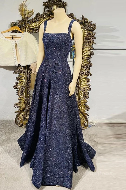 Exclusive Deal Dark blue sequin long Corset Prom dress , blue evening dress outfit Exclusive Deal Dark blue sequin long Corset Prom dress , blue evening dress outfit