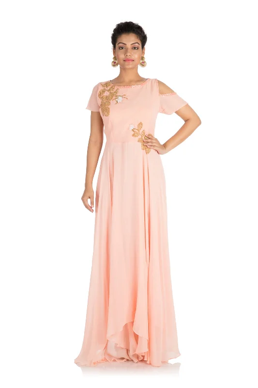 Super Sale Hand Embroidered Light Blush Peach Dress