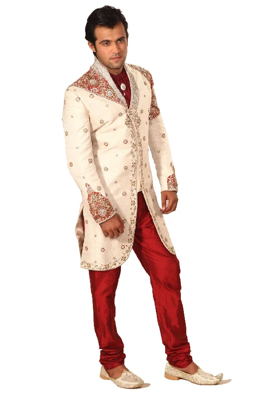 Discount Deals Modern Prince Styling Indian Wedding Cream Sherwani For Men