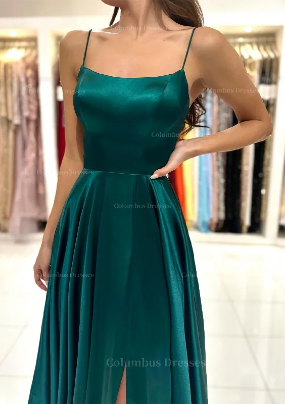 Special Promotion A-line Square Neckline Spaghetti Straps Sweep Train Charmeuse Prom Dress With Split Special Promotion A-line Square Neckline Spaghetti Straps Sweep Train Charmeuse Prom Dress With Split