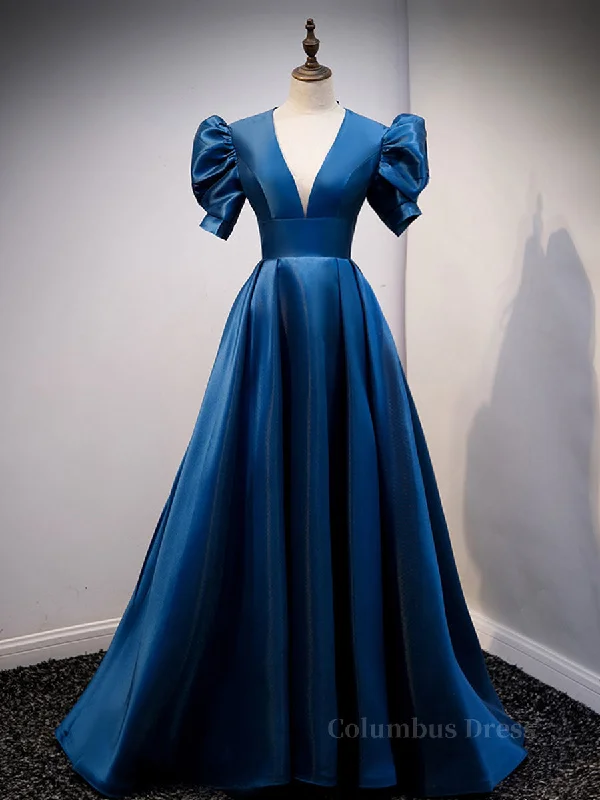 Online Only Blue v neck satin long Corset Prom dress blue satin evening dress outfit Online Only Blue v neck satin long Corset Prom dress blue satin evening dress outfit