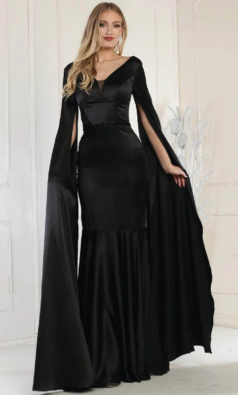 New Deals May Queen RQ7961 - Cape Sleeves V Neck Sheath Dress
