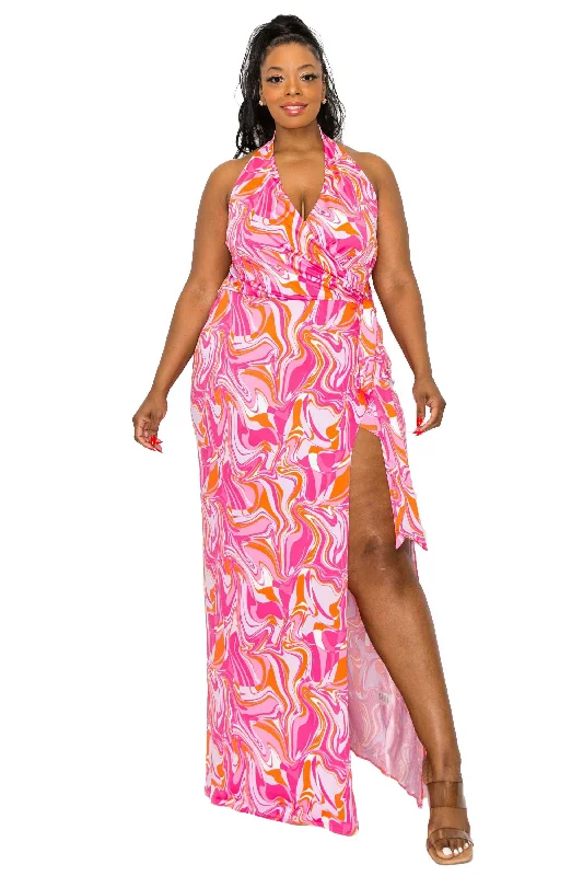 Price Cut Vortico Halter Neck Slit Dress
