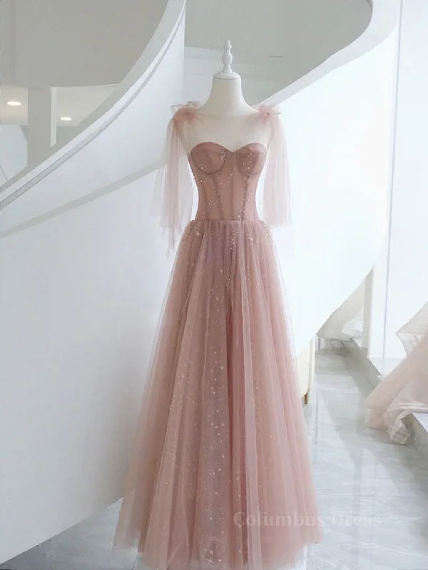 Don't Miss A-Line Pink Round Neck Tulle Long Corset Prom Dresses, Pink Corset Formal Evening Dress outfit Don't Miss A-Line Pink Round Neck Tulle Long Corset Prom Dresses, Pink Corset Formal Evening Dress outfit
