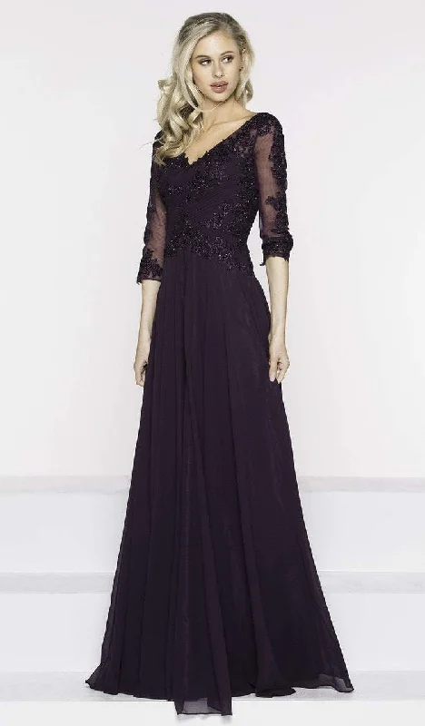 Discount Extravaganza Marsoni by Colors - M237 V-Neck Beaded Lace Applique Chiffon Dress