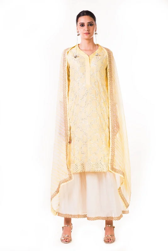 Major Savings Light Yellow Gota Work Chanderi Kurta And Chanderi Pallazo Pants With A Lehriya Dupatta Major Savings Light Yellow Gota Work Chanderi Kurta And Chanderi Pallazo Pants With A Lehriya Dupatta