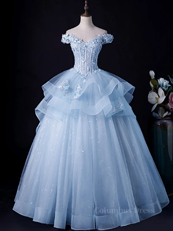 Sale Event A-Line Off Shoulder Lace Tulle Blue Long Corset Prom Dress, Blue Sweet 16 Dress outfit Sale Event A-Line Off Shoulder Lace Tulle Blue Long Corset Prom Dress, Blue Sweet 16 Dress outfit