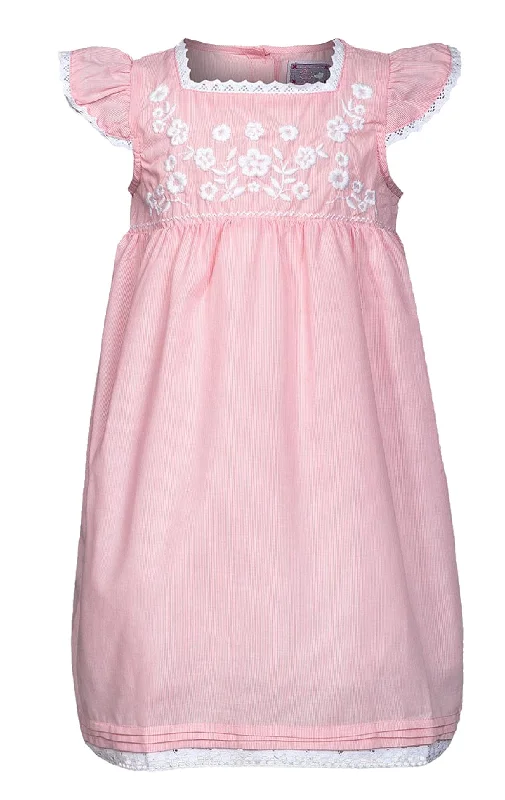 Price Fest Girls Cap Sleeve Embroidery Detail Pink Pinstripe Dress Age 4 to 8 Years