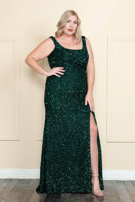 Overstock Sale Poly USA W1126 - Sleeveless Sequin Plus Prom Dress