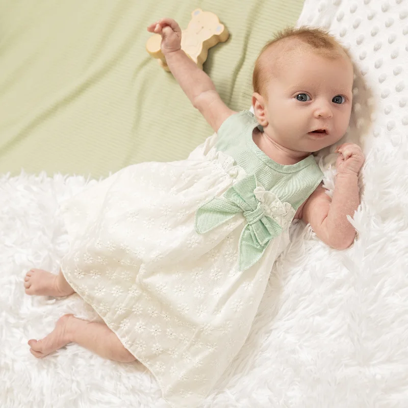 Doorbuster Deal White & Mint Embroidered Dress