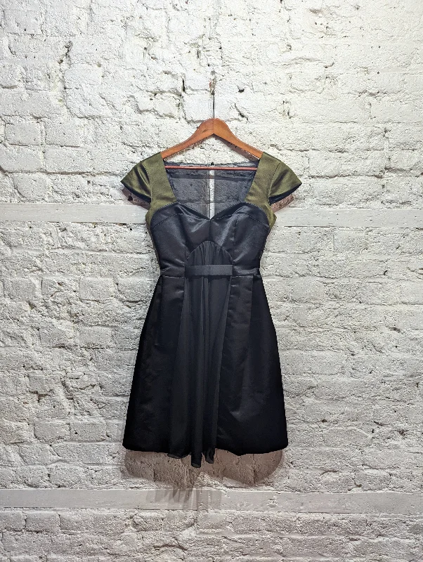 Special Savings ERDEM 
BLACK  SATIN GREEN SLEEVES DRESS