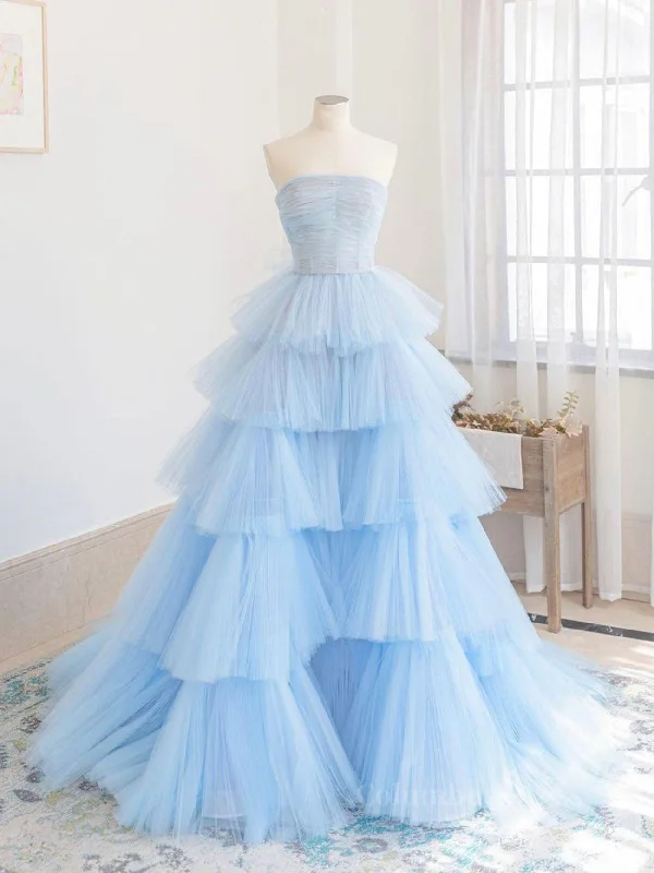 Instant Discount Blue tulle long Corset Prom dress, blue tulle evening dress outfit